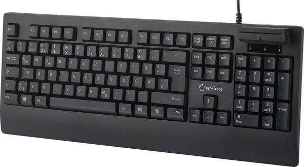 Produktbild: Renkforce RF-CKB-200 USB Tastatur Deutsch, QWERTZ Schwarz Chipkarten-Leser