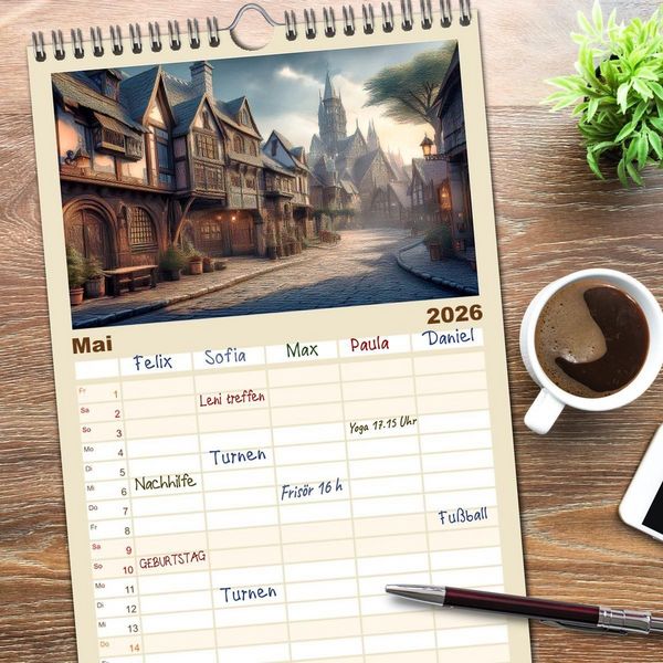 Produktbild: Familienplaner 2026 - Landschaft romantisch gesehen mit 5 Spalten (Wandkalender, 21 x 45 cm) CALVENDO