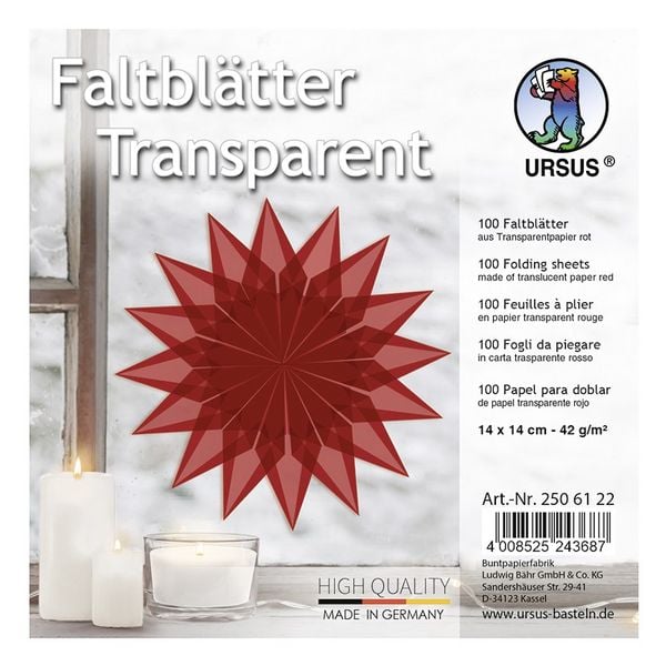 Produktbild: URSUS Falten Transparentpapier-Faltbl&auml;tter, 42 g/m&sup2;, 14 x 14 cm, rot, 100 Blatt