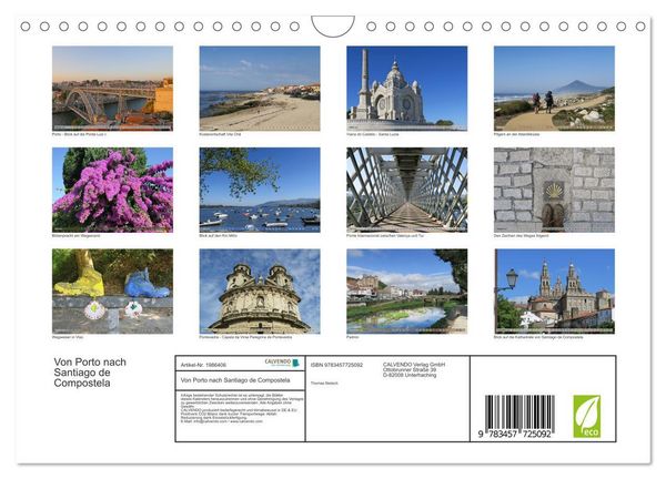 Produktbild: Von Porto nach Santiago de Compostela (Wandkalender 2026 DIN A4 quer), CALVENDO Monatskalender