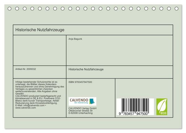 Produktbild: Historische Nutzfahrzeuge (Tischkalender 2026 DIN A5 quer), CALVENDO Monatskalender