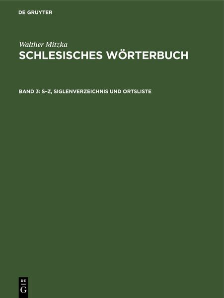 Produktbild: S&ndash;Z, Siglenverzeichnis und Ortsliste