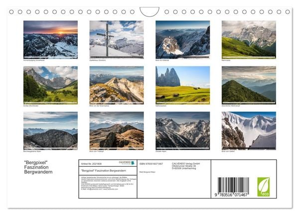Produktbild: "Bergpixel" Faszination Bergwandern (Wandkalender 2026 DIN A4 quer), CALVENDO Monatskalender