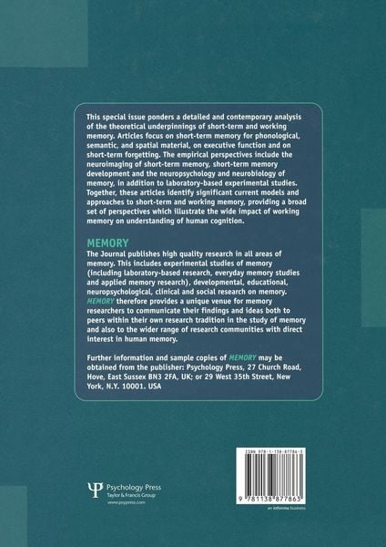 Produktbild: Short-term and Working Memory