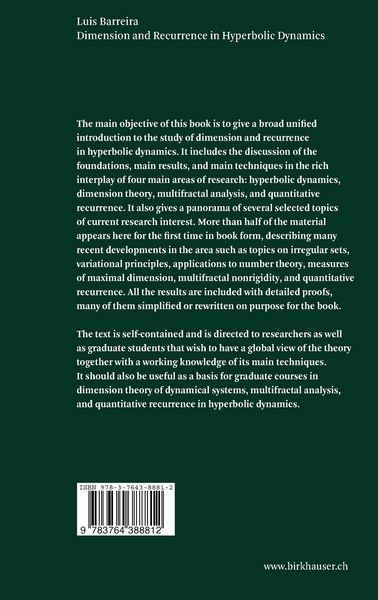 Produktbild: Dimension and Recurrence in Hyperbolic Dynamics