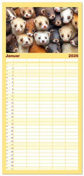 Produktbild: Familienplaner 2026 - Kuschelblicke mit 5 Spalten (Wandkalender, 21 x 45 cm) CALVENDO