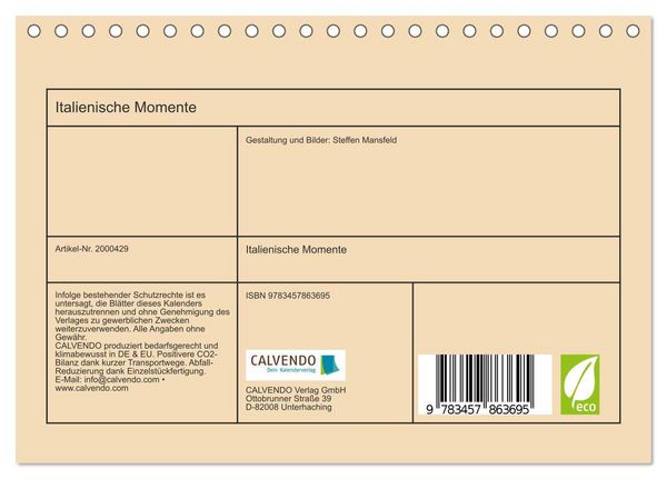Produktbild: Italienische Momente (Tischkalender 2026 DIN A5 quer), CALVENDO Monatskalender