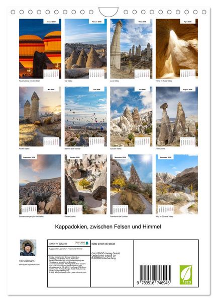Produktbild: Kappadokien, zwischen Felsen und Himmel (Wandkalender 2026 DIN A4 hoch), CALVENDO Monatskalender