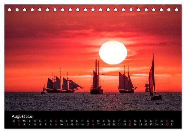 Produktbild: Windjammer auf der Ostsee im Abendlicht (Tischkalender 2026 DIN A5 quer), CALVENDO Monatskalender