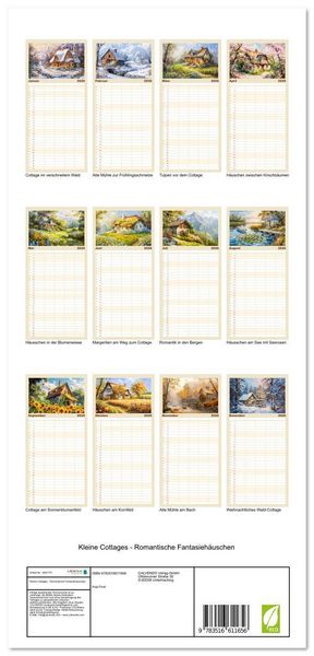 Produktbild: Familienplaner 2026 - Kleine Cottages - Romantische Fantasieh&auml;uschen mit 5 Spalten (Wandkalender, 21 x 45 cm) CALVENDO