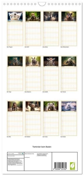 Produktbild: Familienplaner 2027 - Tierkinder beim Baden mit 5 Spalten (Wandkalender, 21 x 45 cm) CALVENDO