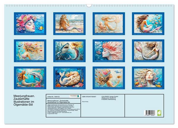 Produktbild: Meerjungfrauen. Zauberhafte Illustrationen im &Ouml;lgem&auml;lde-Stil (Wandkalender 2026 DIN A2 quer), CALVENDO Monatskalender