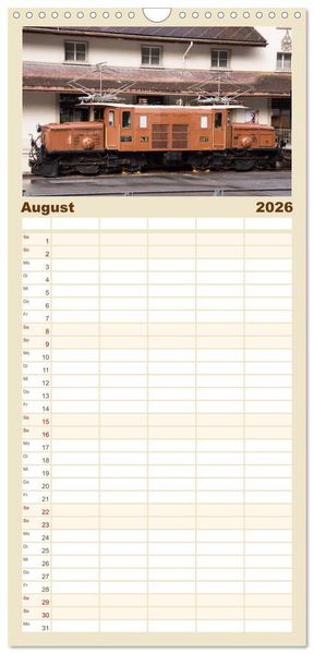 Produktbild: Familienplaner 2026 - Schweizer Eisenbahn mit 5 Spalten (Wandkalender, 21 x 45 cm) CALVENDO