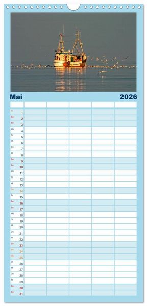 Produktbild: Familienplaner 2026 - Maritime Augenblicke - Fischkutter mit 5 Spalten (Wandkalender, 21 x 45 cm) CALVENDO