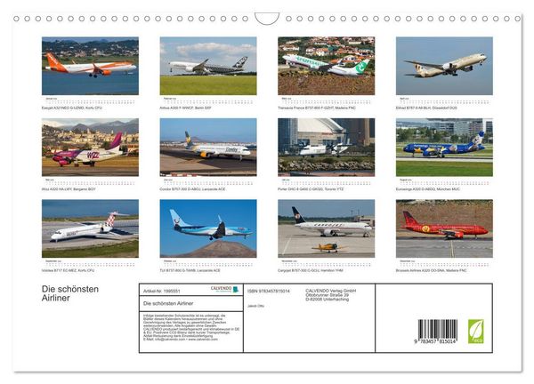 Produktbild: Die sch&ouml;nsten Airliner (Wandkalender 2026 DIN A3 quer), CALVENDO Monatskalender