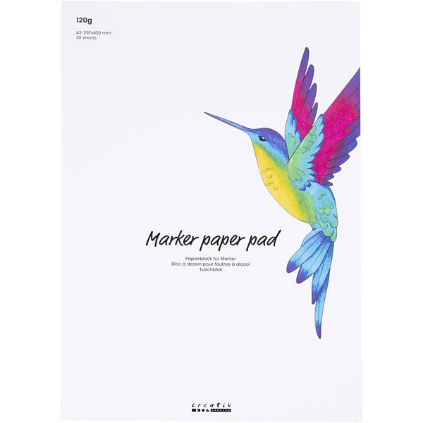 Produktbild: Creativ Company Markerpapier Block, A3, Blatt 297x420 mm, 120 g, Wei&szlig;, 30 Blatt