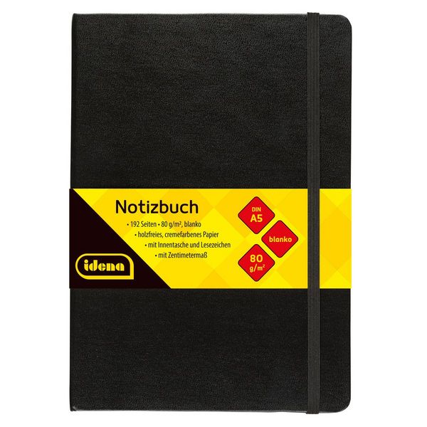 Produktbild: Idena Notizbuch 80g/m&sup2; blanko schwarz DIN A5 192 Seiten