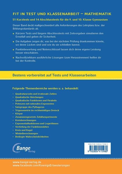 Produktbild: Fit in Test und Klassenarbeit &ndash; Mathematik 9./10. Klasse Gymnasium
