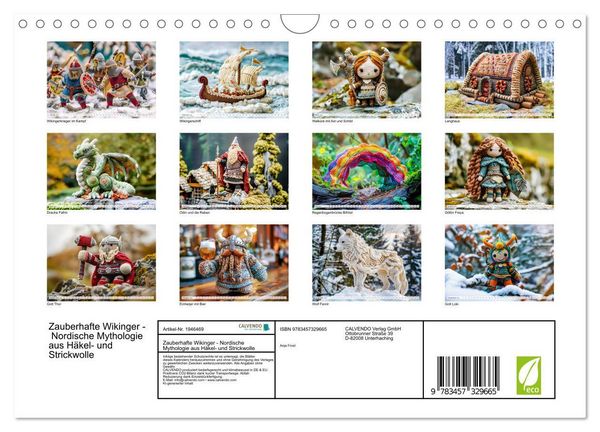 Produktbild: Zauberhafte Wikinger - Nordische Mythologie aus H&auml;kel- und Strickwolle (Wandkalender 2026 DIN A4 quer), CALVENDO Monatskalender