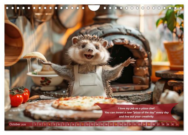 Produktbild: Funny charming animals as pizza chef (Wall Calendar 2026 DIN A4 landscape), CALVENDO 12 Month Wall Calendar