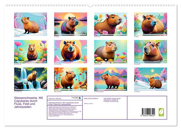 Produktbild: Wasserschweine. Mit Capybaras durch Fluss, Feld und Jahreszeiten (hochwertiger Premium Wandkalender 2026 DIN A2 quer), Kunstdruck in Hochglanz