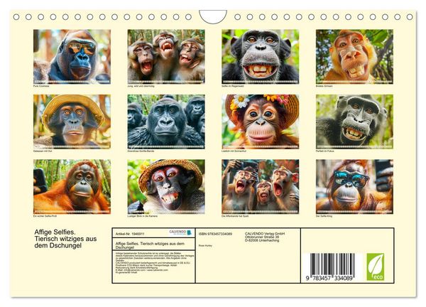 Produktbild: Affige Selfies. Tierisch witziges aus dem Dschungel (Wandkalender 2026 DIN A4 quer), CALVENDO Monatskalender
