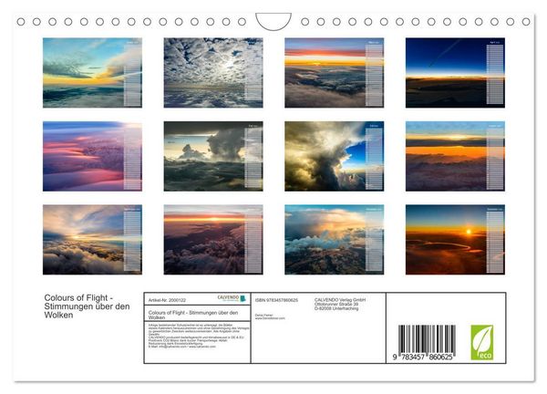 Produktbild: Colours of Flight - Stimmungen &uuml;ber den Wolken (Wandkalender 2026 DIN A4 quer), CALVENDO Monatskalender