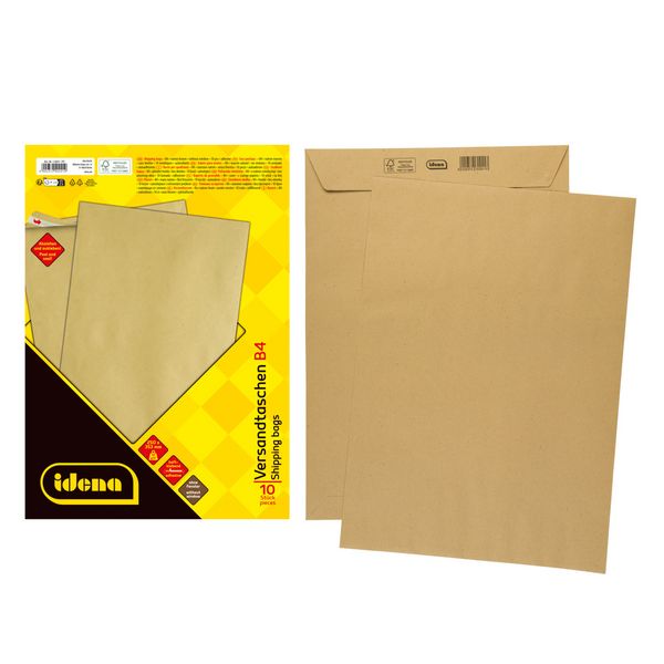 Produktbild: Idena Versandtaschen ohne Fenster haftklebend 90g/m&sup2; braun DIN B4 10 St&uuml;ck