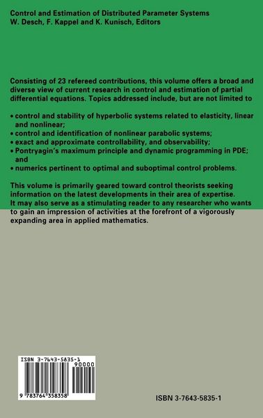 Produktbild: Control and Estimation of Distributed Parameter Systems