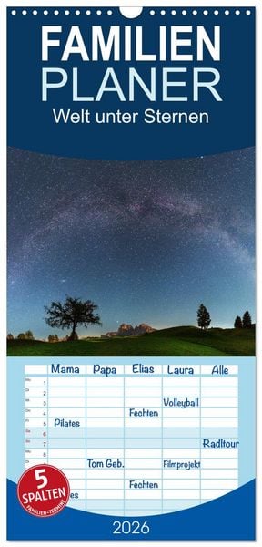 Produktbild: Familienplaner 2026 - Welt unter Sternen mit 5 Spalten (Wandkalender, 21 x 45 cm) CALVENDO