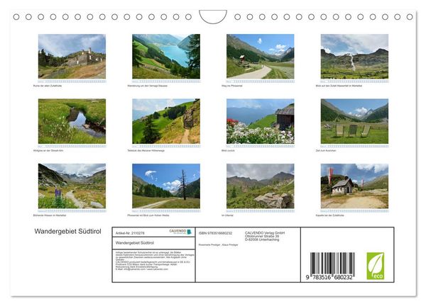 Produktbild: Wandergebiet S&uuml;dtirol (Wandkalender 2026 DIN A4 quer), CALVENDO Monatskalender