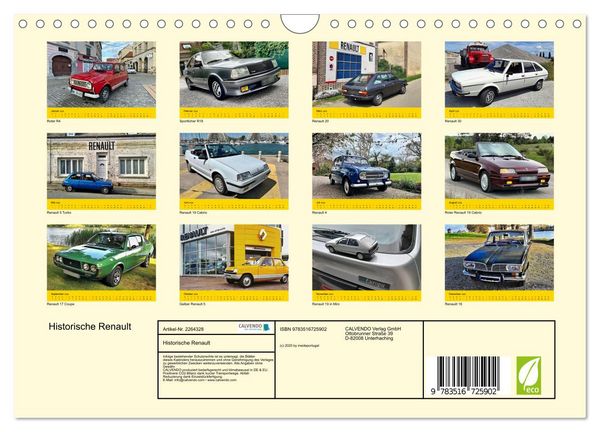 Produktbild: Historische Renault (Wandkalender 2026 DIN A4 quer), CALVENDO Monatskalender