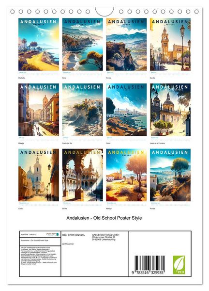 Produktbild: Andalusien - Old School Poster Style (Wandkalender 2026 DIN A4 hoch), CALVENDO Monatskalender