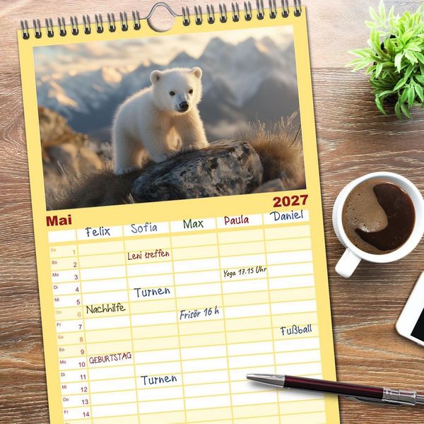 Produktbild: Familienplaner 2027 - Kleiner Eisb&auml;r und die gro&szlig;e Welt mit 5 Spalten (Wandkalender, 21 x 45 cm) CALVENDO