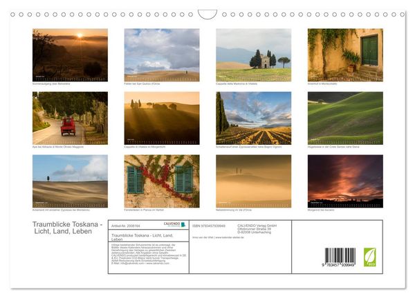Produktbild: Traumblicke Toskana - Licht, Land, Leben (Wandkalender 2026 DIN A3 quer), CALVENDO Monatskalender