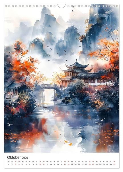 Produktbild: China in Wasserfarben - Idyllische Reise durch Traumlandschaften (Wandkalender 2026 DIN A3 hoch), CALVENDO Monatskalender