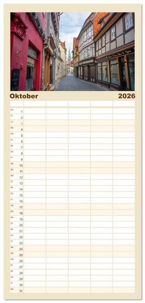 Produktbild: Familienplaner 2026 - Quedlinburg - Die historische Altstadt mit 5 Spalten (Wandkalender, 21 x 45 cm) CALVENDO