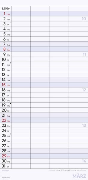 Produktbild: Superplaner M 2026 4 Spalten - Familien-Timer 22x45 cm - Offset-Papier - mit Ferienterminen - Wand-Planer - Familienkalender - Alpha Edition