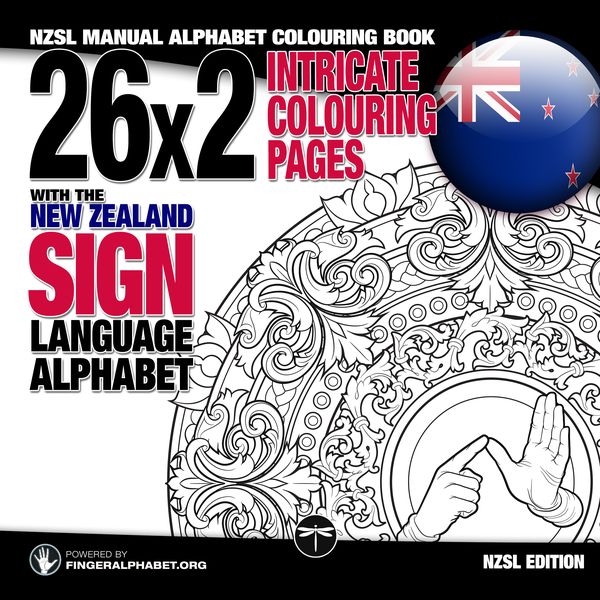 Produktbild: 26x2 Intricate Colouring Pages with the New Zealand Sign Language Alphabet