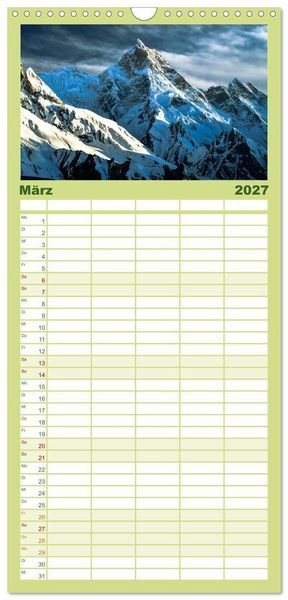 Produktbild: Familienplaner 2027 - Berge des Karakorum mit 5 Spalten (Wandkalender, 21 x 45 cm) CALVENDO