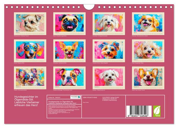 Produktbild: Hundegesichter im &Ouml;lgem&auml;lde-Stil. Liebliche Vierbeiner erfreuen das Herz! (Wandkalender 2026 DIN A4 quer), CALVENDO Monatskalender