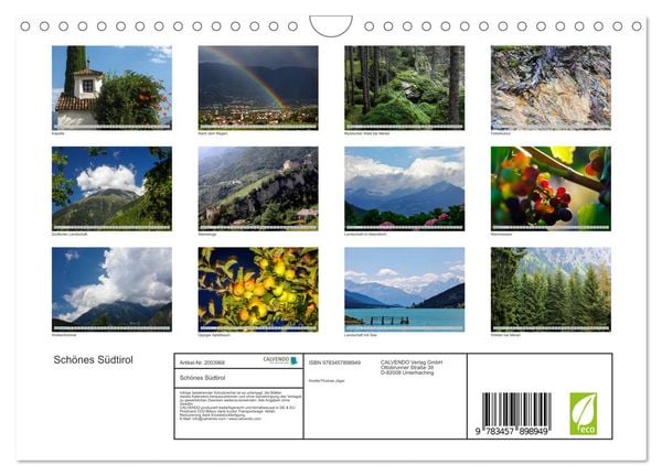 Produktbild: Sch&ouml;nes S&uuml;dtirol (Wandkalender 2026 DIN A4 quer), CALVENDO Monatskalender