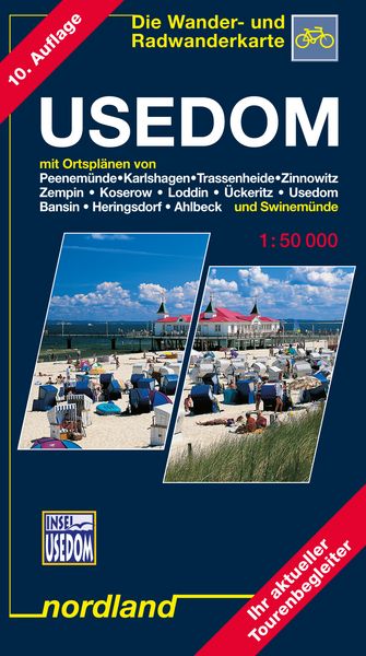 Produktbild: Usedom mit Ortspl&auml;nen von Peenem&uuml;nde, Karlshagen, Trassenheide, Zinnowitz, Zempin, Koserow, Loddin, &Uuml;ckeritz, Usedom, Bansin, Heringsdorf, Ahlbeck und Swinem&uuml;nde