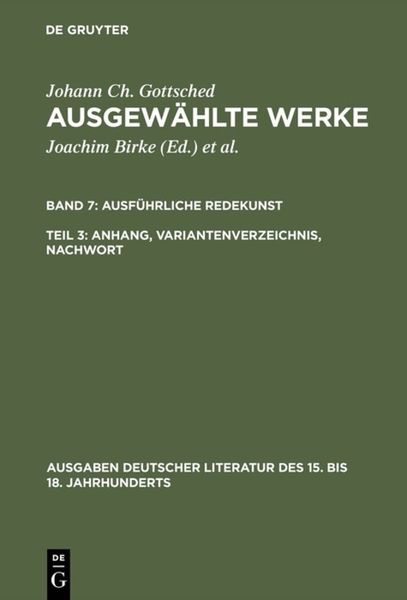 Produktbild: Ausf&uuml;hrliche Redekunst. Anhang, Variantenverzeichnis, Nachwort