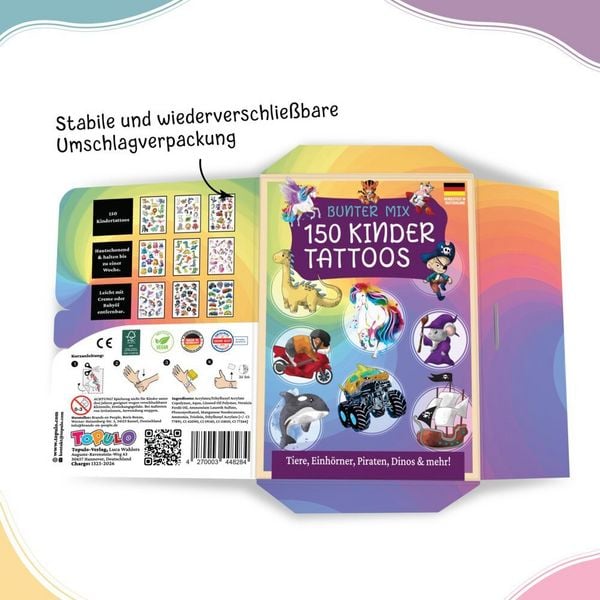 Produktbild: 150 hautfreundliche Kindertattoos &ndash; Thema: Bunter Mix