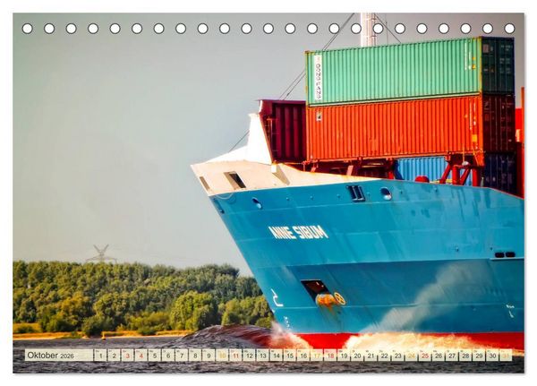 Produktbild: Containerschiffe auf der Elbe (Tischkalender 2026 DIN A5 quer), CALVENDO Monatskalender