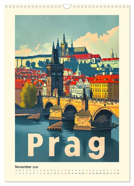 Produktbild: Metropolen Retro-Kalender (Wandkalender 2026 DIN A3 hoch), CALVENDO Monatskalender