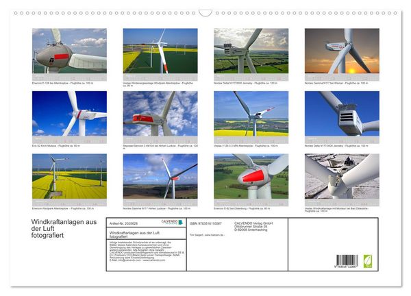 Produktbild: Windkraftanlagen aus der Luft fotografiert (Wandkalender 2026 DIN A2 quer), CALVENDO Monatskalender