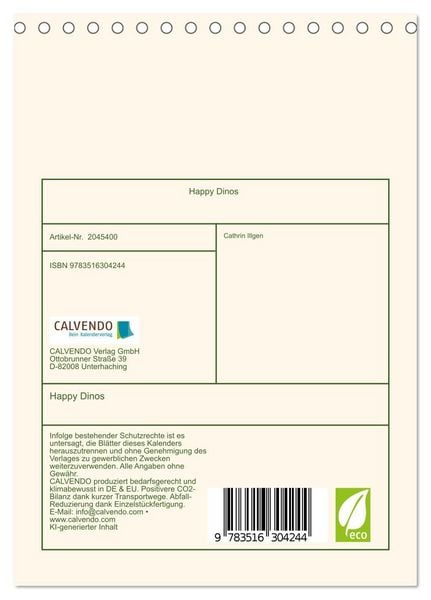 Produktbild: Happy Dinos (Tischkalender 2026 DIN A5 hoch), CALVENDO Monatskalender
