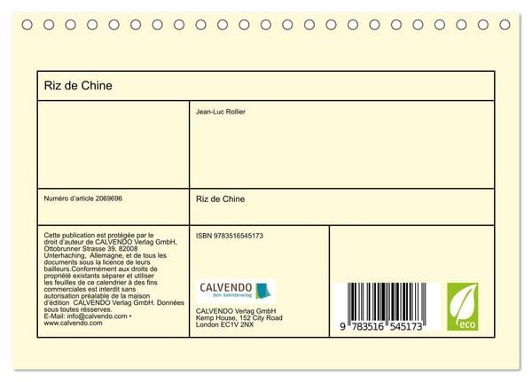 Produktbild: Riz de Chine (Calendrier de bureau 2026 DIN A5 vertical), CALVENDO calendrier mensuel